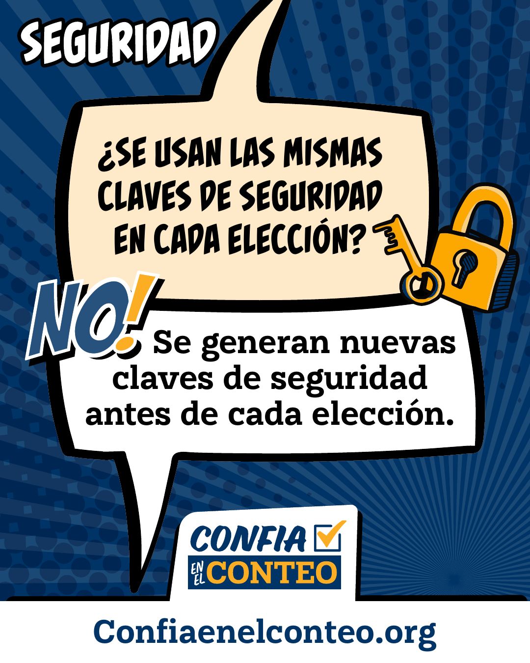 Seguridad. ¿Se usan las mismas claves de seguridad en cada elección? ¡No! Se generan nuevas claves de seguridad antes de cada elección.